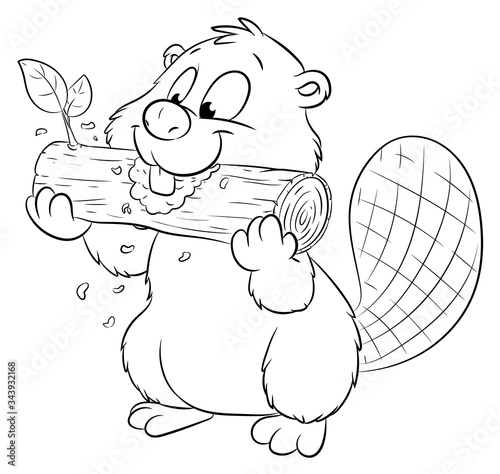 Niedlicher Biber nagt Holz - Vektor-Illustration