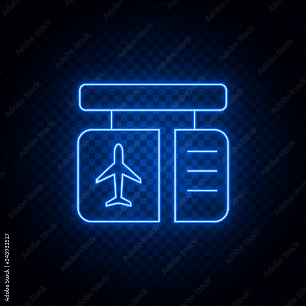 Airport, gate, board blue neon vector icon Airport, gate, board blue neon vector icon