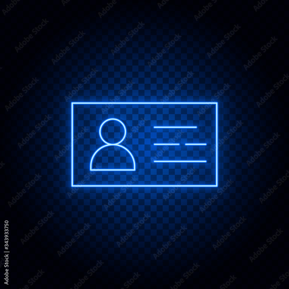 Identity card, travel blue neon vector icon Identity card, travel blue neon vector icon