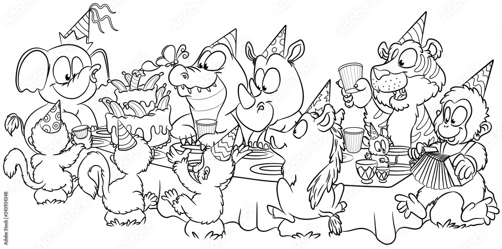 Tierische Freunde feiern Geburtstag - Vektor-Illustration