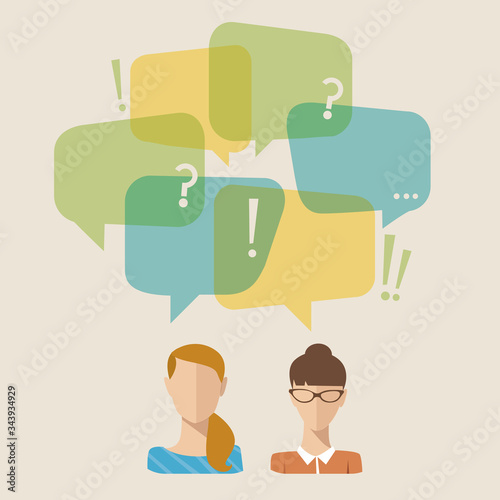 Communication flat style illustration with male and female characters.