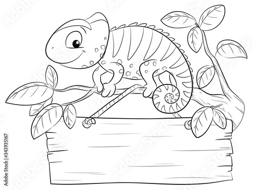 Chamäleon mit Schild - Vektor-Illustration