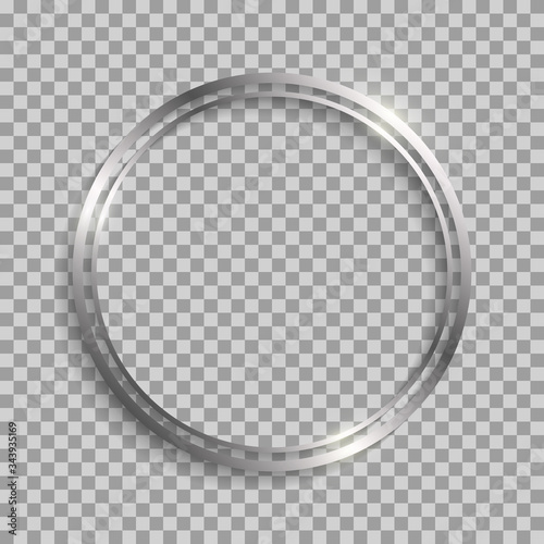 Silver double circle frame with shadows and highlights isolated on a transparent background.