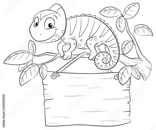 Chamäleon mit Schild - Vektor-Illustration