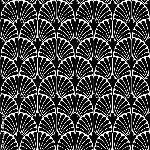 Art Deco pattern. Vector black white background. Luxury seamless ornament