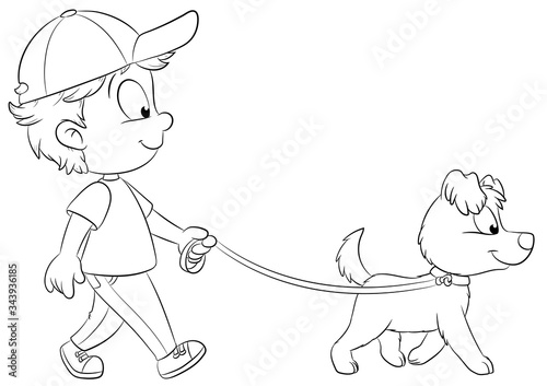 Junge geht mit Hund spazieren - Vektor-Illustration