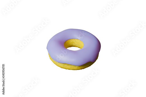 Blue Glazed Donut Isolated on White Background. 3D rendering
