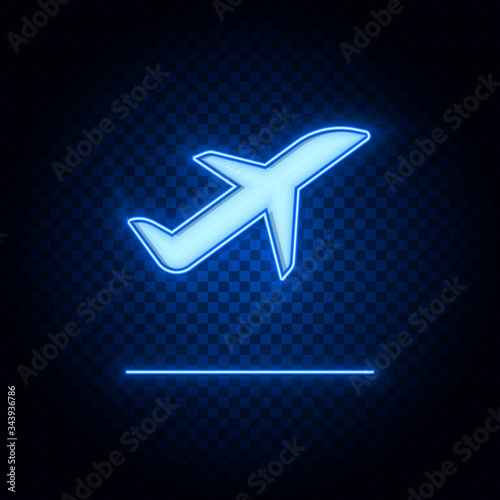Plane, take off blue neon vector icon