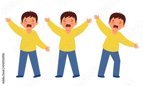 Little children cry. The boys are naughty and screaming.