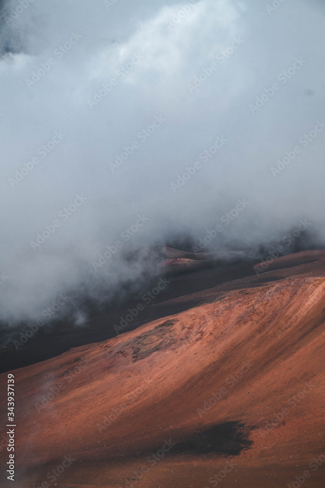 Volcanic landscape with clouds 