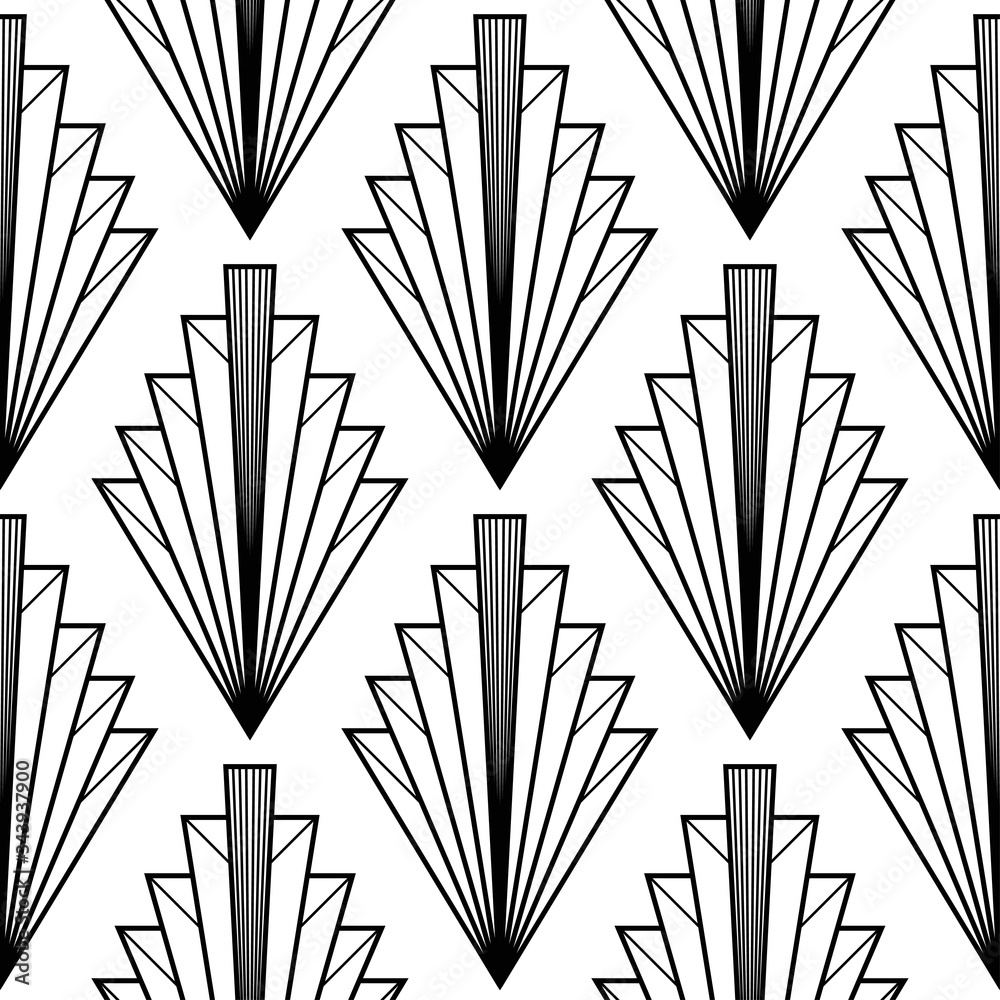 Art Deco pattern. Vector black white background. Luxury seamless