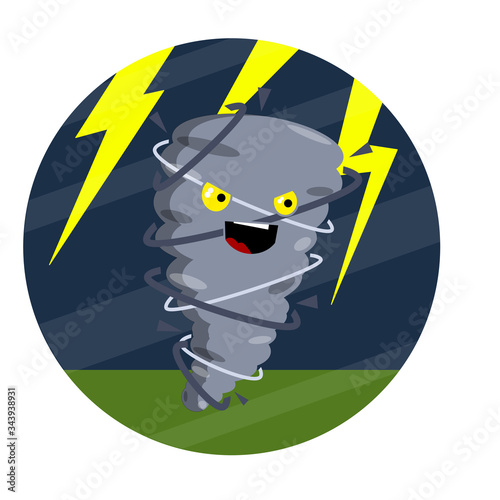 Tornadoes and strong winds. Storm bad weather. hurricane with lightning. whirlwind with face. dangerous situation. Natural disaster. Cartoon flat illustration