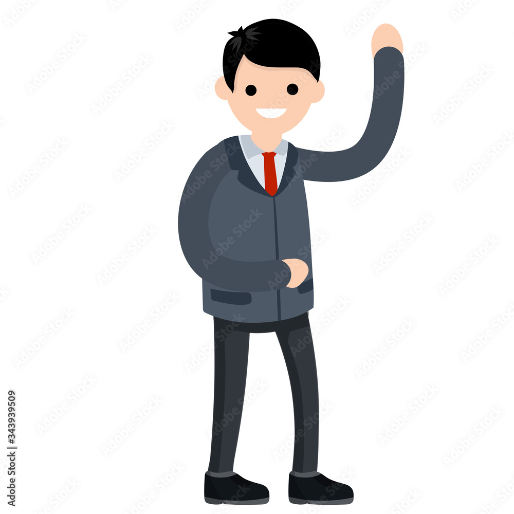 Successful businessman in strong pose. Happy man in suit and tie. Hands at the waist. Cartoon flat illustration. Office worker