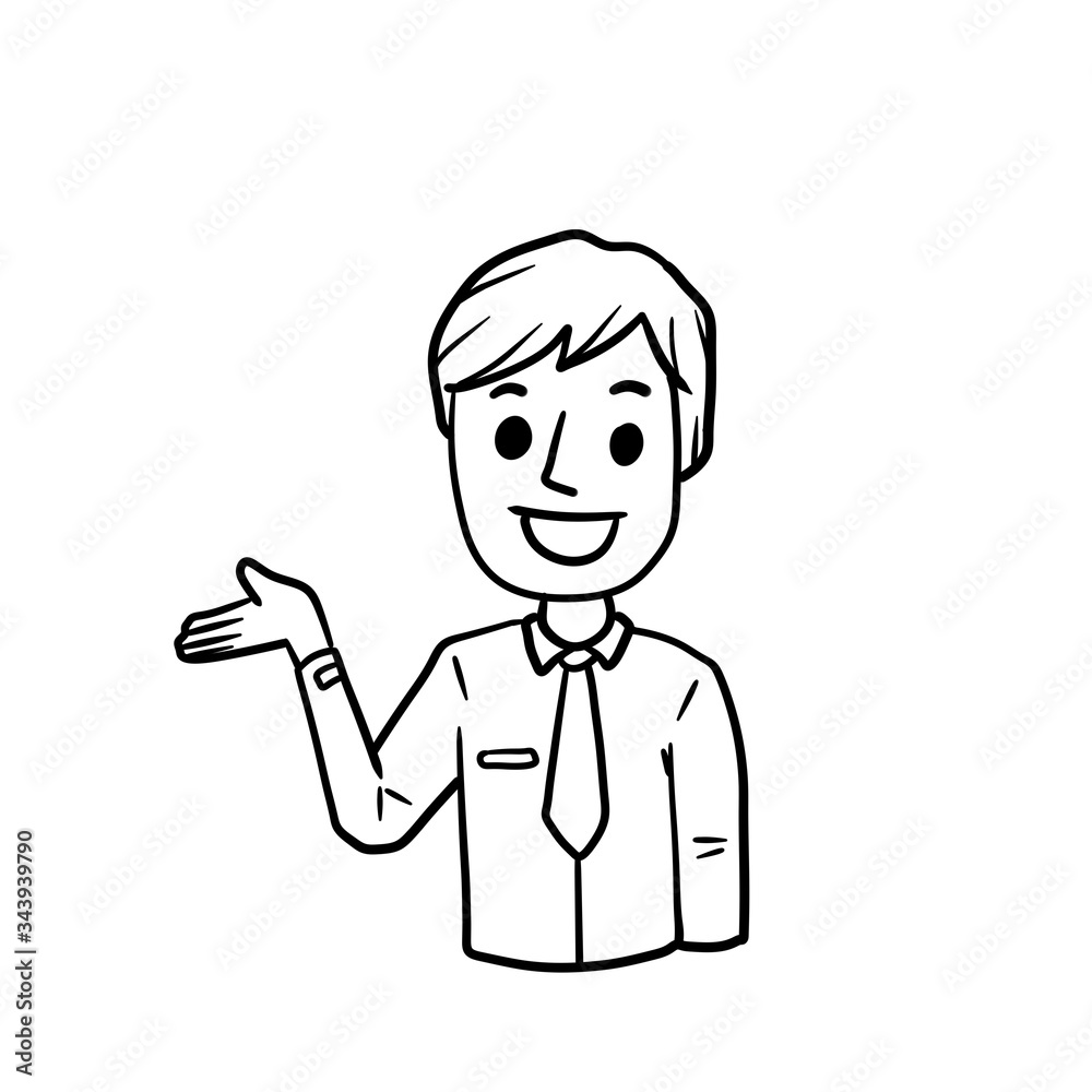 Man with Spread hands. Smiling young boy in shirt. Doubt and timidity. Hand drawn sketch cartoon. Uncertainty and shrugging. Funny illustration Man with Spread hands. Smiling young boy in shirt. Doubt and timidity. Hand drawn sketch cartoon. Uncertainty and shrugging. Funny illustration