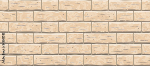 Brick wall seamless pattern background. Horizontal seamless brown brick texture background. Beige, light cartoon interior brick wall vector texture pattern illustration.