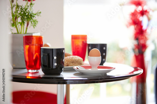 Morning breakfast served on table at home