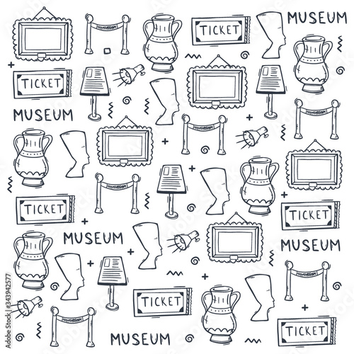 Museum hand draw doodle background. Vector illustration.