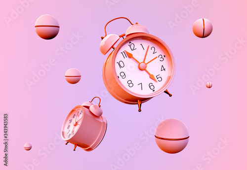 Alarme vintage, Ilustração de relógio em 3d com background colorido rosa e bordô. photo