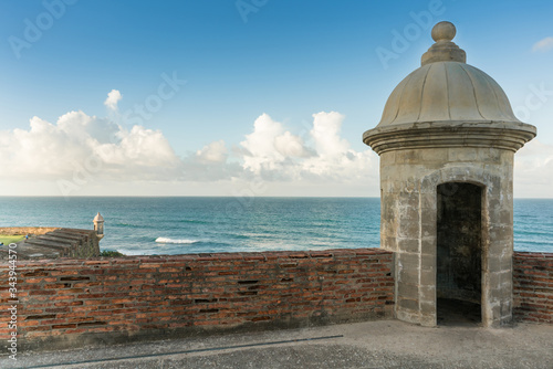 Watch tower in El Morro castle at old San Juan, Puerto Rico photo