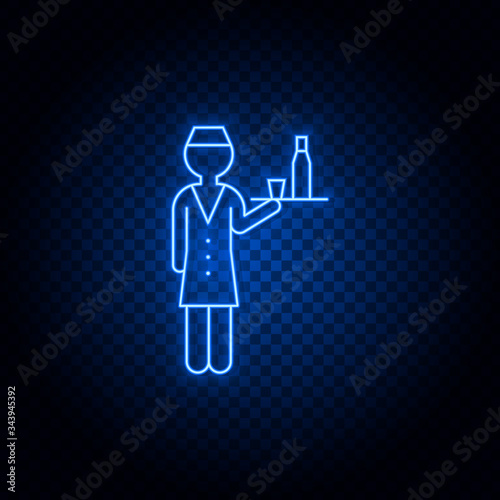 Waitress, airport blue neon vector icon