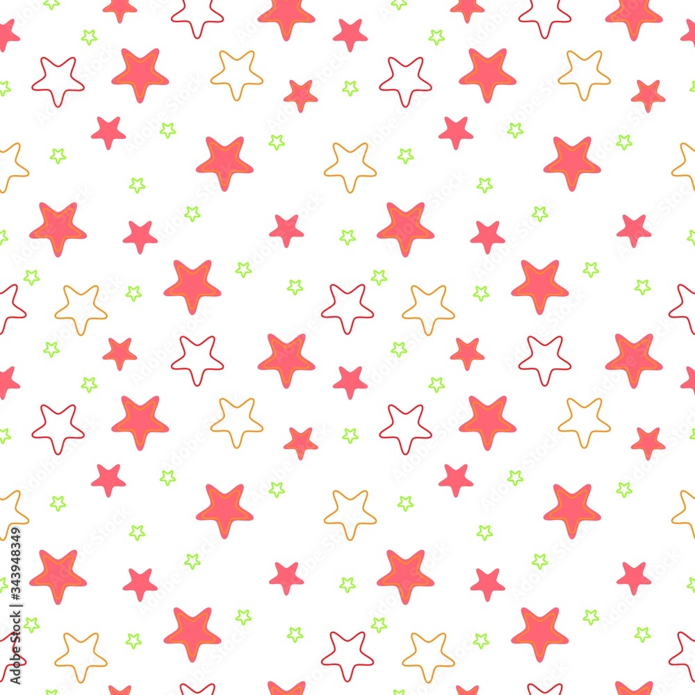 pink, green and orange rounded corners stars seamless girlish messy pattern