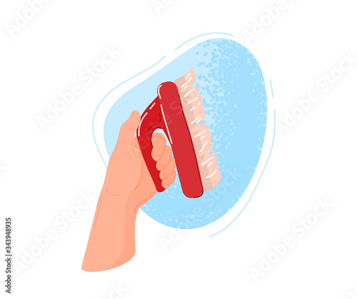 Cleaning hands stop covid, virus washing domestic tools. Disinfection equipment, sanitation isolated on white human hands cleaner service, housework set. Hygiene cleanup chores vector illustration.