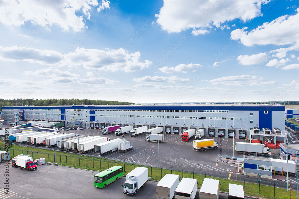 modern logistics center with different cargo truck