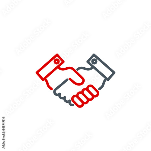 don't shake hands single line icon isolated on white. Perfect outline symbol Prevention direct contact with infection Coronavirus Covid 19 banner. warning element avoid handshake with editable Stroke © ASEF