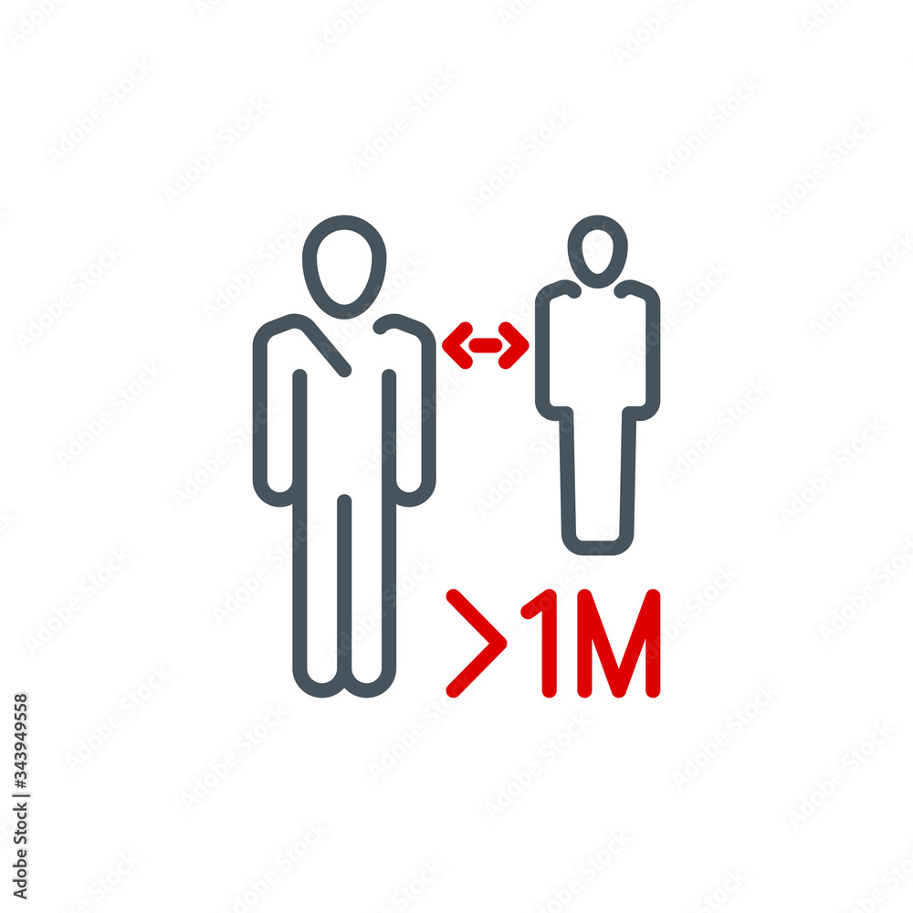 keep your distance single line icon isolated on white. Perfect outline symbol Prevention Coronavirus Covid pandemic quarantine banner. design warning element don't walk, stay home with editable Stroke keep your distance single line icon isolated on white. Perfect outline symbol Prevention Coronavirus Covid pandemic quarantine banner. design warning element don't walk, stay home with editable Stroke