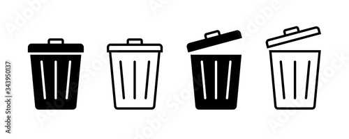 Trash bin. Vector isolated icons. Black vector trash dusbin sign icon isolated elements. photo