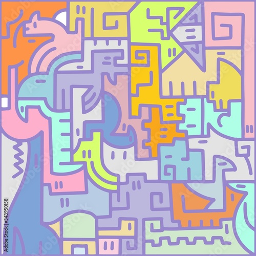 Animal pattern. Square color vector illustration. Puzzle for children.