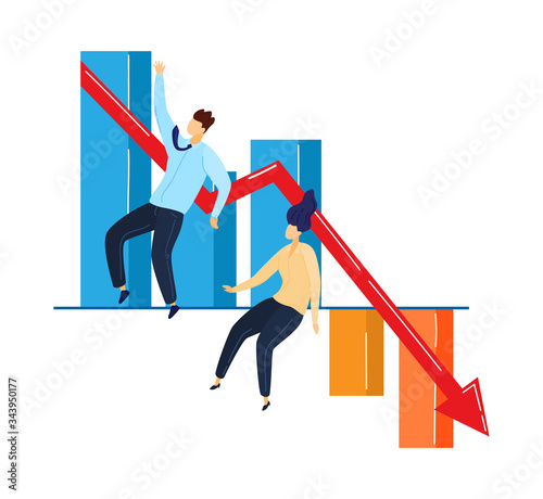 Economic crisis concept, falling financial stability vector illustration. Man in business suit panic, loss earnings and decrease in income. Virus global crisis