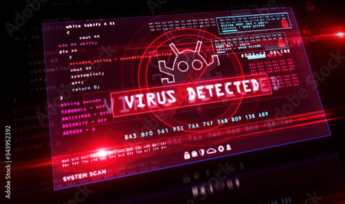 Virus detected alert on screen illustration photo