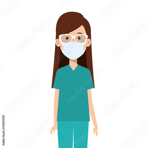 female paramedic using face mask isolated icon vector illustration design