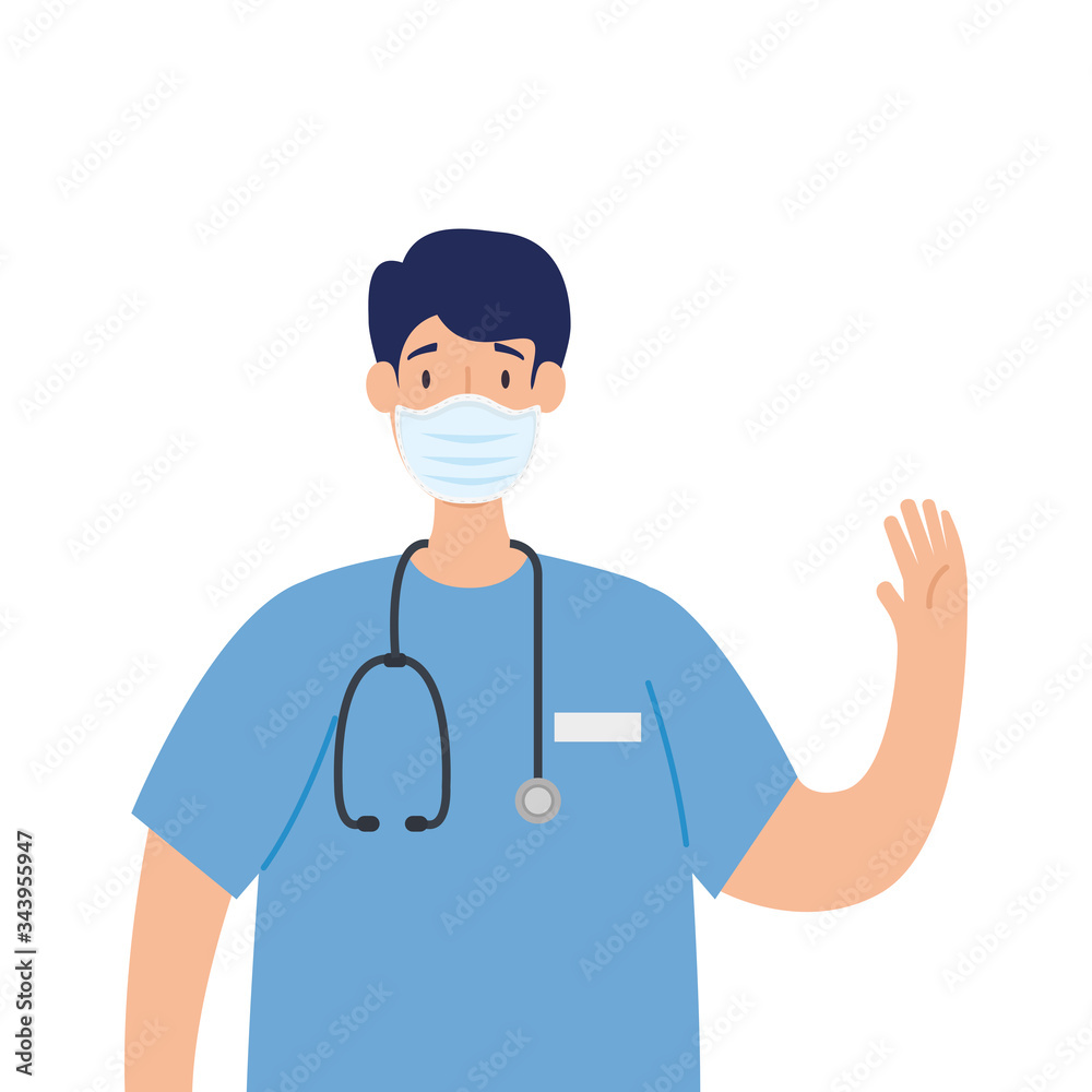 male paramedic using face mask with stethoscope vector illustration design male paramedic using face mask with stethoscope vector illustration design