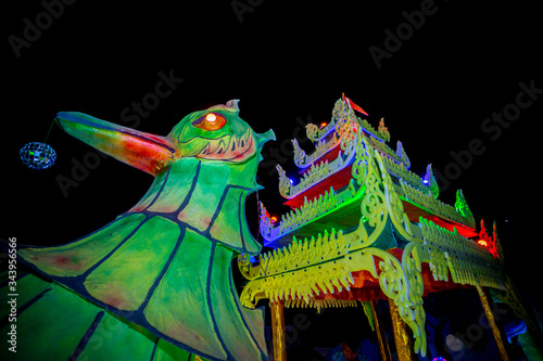 Chariot of colored paper displayed on Probarona Purnima festival at Bandarban, Bangladesh. photo