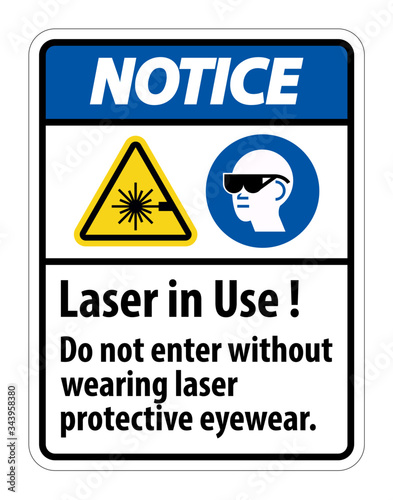 Notice Warning PPE Safety Label,Laser In Use Do Not Enter Without Wearing Laser Protective Eyewear