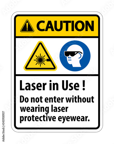 Caution Warning PPE Safety Label,Laser In Use Do Not Enter Without Wearing Laser Protective Eyewear