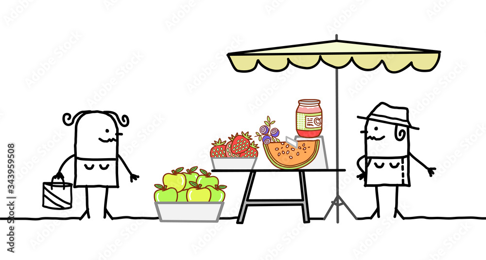 Φωτογραφία Cartoon producer selling organic fruits on a market store