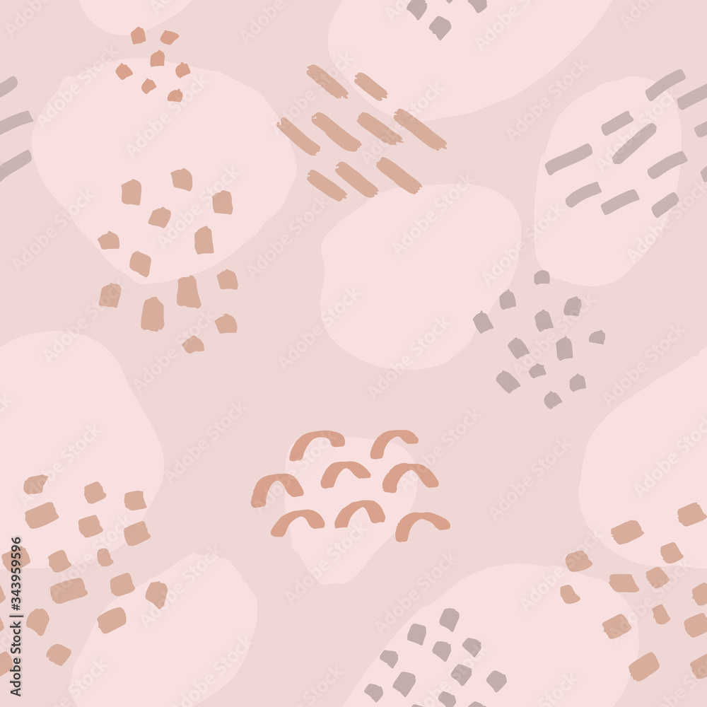 Abstract vector seamless pattern. Dots, lines cartoon background. Doodle hand drawn elements sketch.
