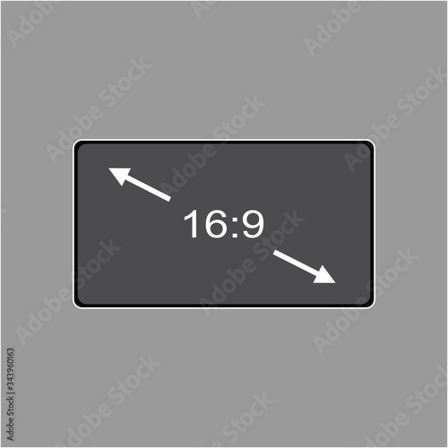 Aspect ratio 16:9 widescreen tv sign icon. Monitor symbol. Report document, information and check tick icons. Currency exchange