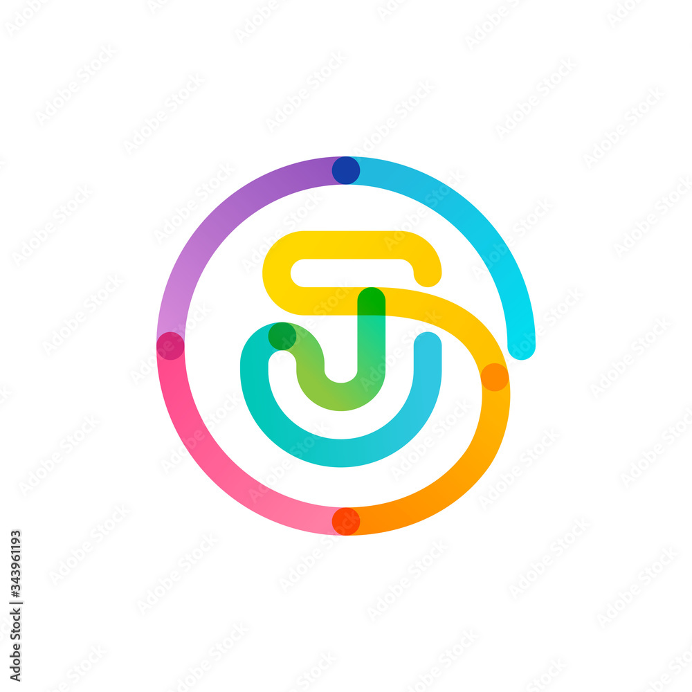J letter logo in a rainbow gradient circle. Impossible one line style. J letter logo in a rainbow gradient circle. Impossible one line style.