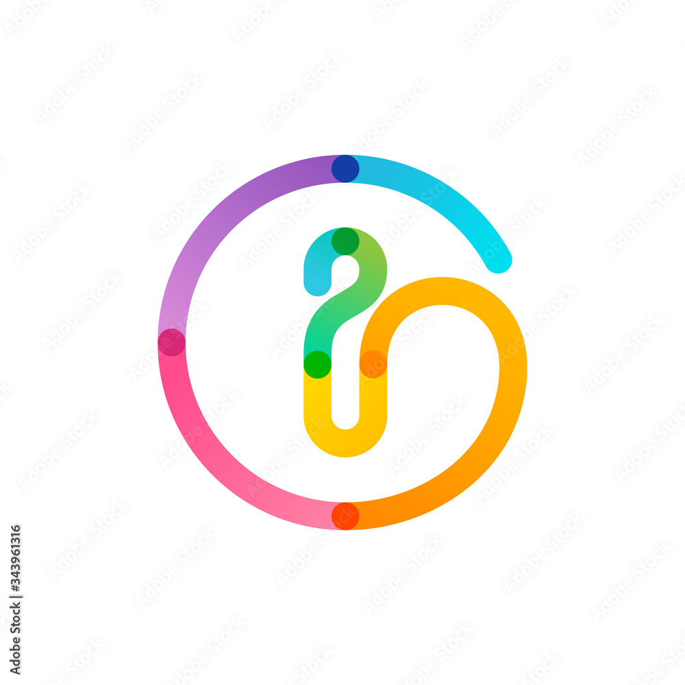 Letter I logo in a rainbow gradient circle. Impossible one line style. Letter I logo in a rainbow gradient circle. Impossible one line style.
