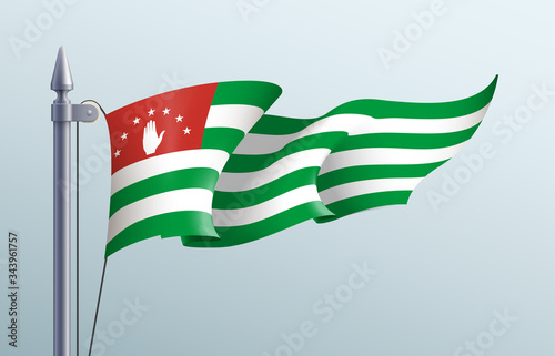 Abkhazia flag state symbol isolated on background national banner. Greeting card National Independence Day of the republic of Abkhazia. Illustration banner with realistic state flag.