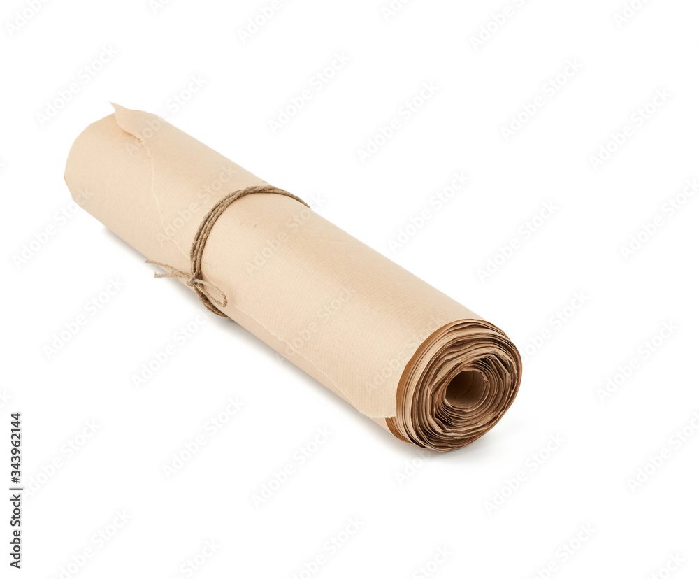 twisted roll of brown paper isolated on a white background twisted roll of brown paper isolated on a white background