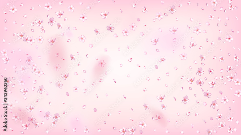 Nice Sakura Blossom Isolated Vector. Beautiful Falling 3d Petals Wedding Frame. Japanese Bokeh Flowers Illustration. Valentine, Mother's Day Tender Nice Sakura Blossom Isolated on Rose