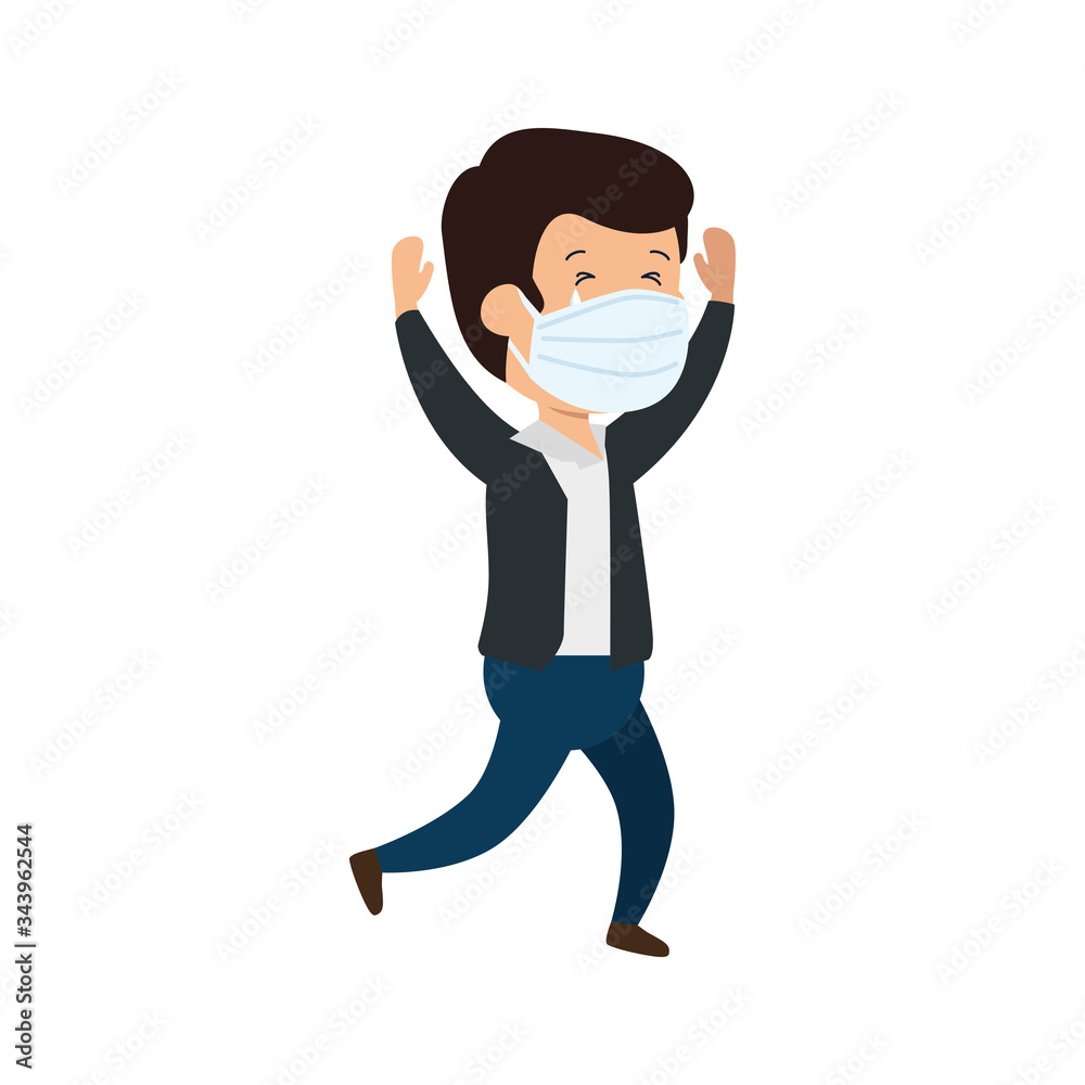 businessman using face mask with hands up vector illustration design businessman using face mask with hands up vector illustration design