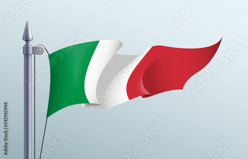 Italy flag state symbol isolated on background national banner. Greeting card National Independence Day of the Italian Republic. Illustration banner with realistic state flag.