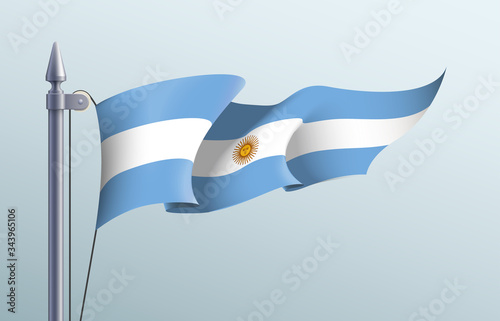 Argentina flag state symbol isolated on background national banner. Greeting card National Independence Day of the Argentine Republic. Illustration banner with realistic state flag.