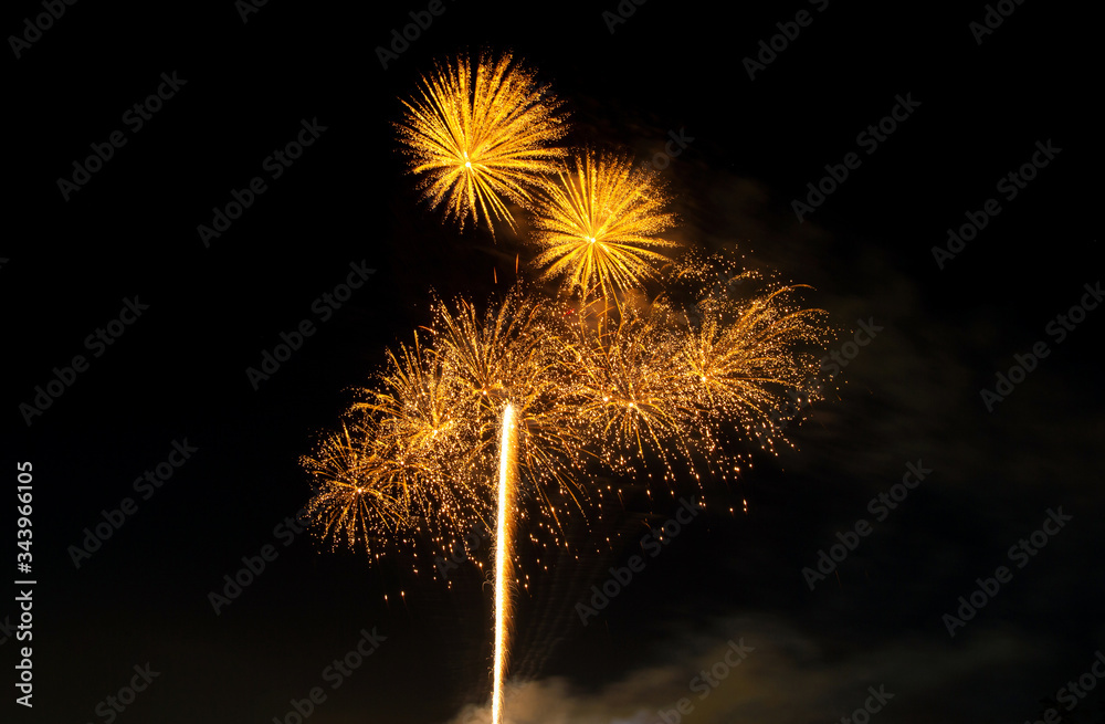 Fototapeta premium Fireworks in the Dark Sky Background